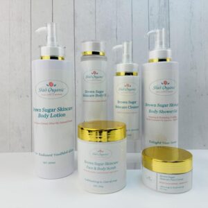 Sha's Brown Sugar Body Set Include Body Shower Gel, Body Lotion, Cleanser, Body oil, Body Scrub, Face Cream Body Care Moisturize