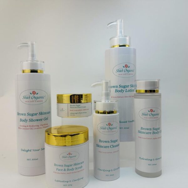 Sha's Brown Sugar Body Set Include Body Shower Gel, Body Lotion, Cleanser, Body oil, Body Scrub, Face Cream Body Care Moisturize - Image 2